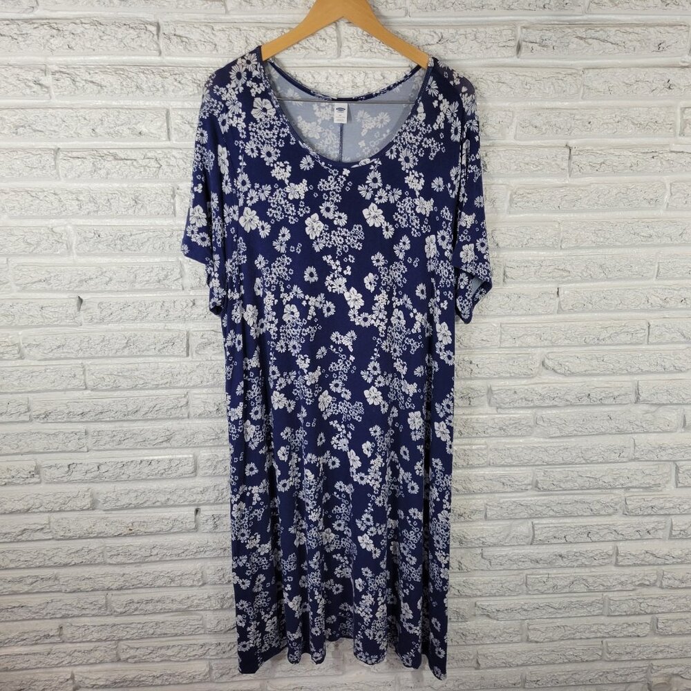 Old Navy Womens Dress 3X Plus Short Sleeve Blue White Comfy Casual FLO201E